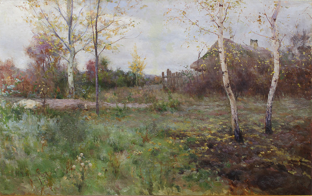 Дворников Тит Яковлевич. Осенний пейзаж с хатой